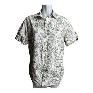 Denim & Flower Large Slim Fit Short Sleeve Button Front Floral Shirt
